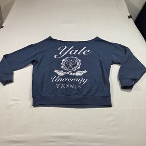 Yale UNiversity Sweatshirt Tennis Navy Sweatshirt Cropped Scooped Neck Small